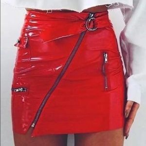 NEVER WORN Red Vegan Leather Skirt